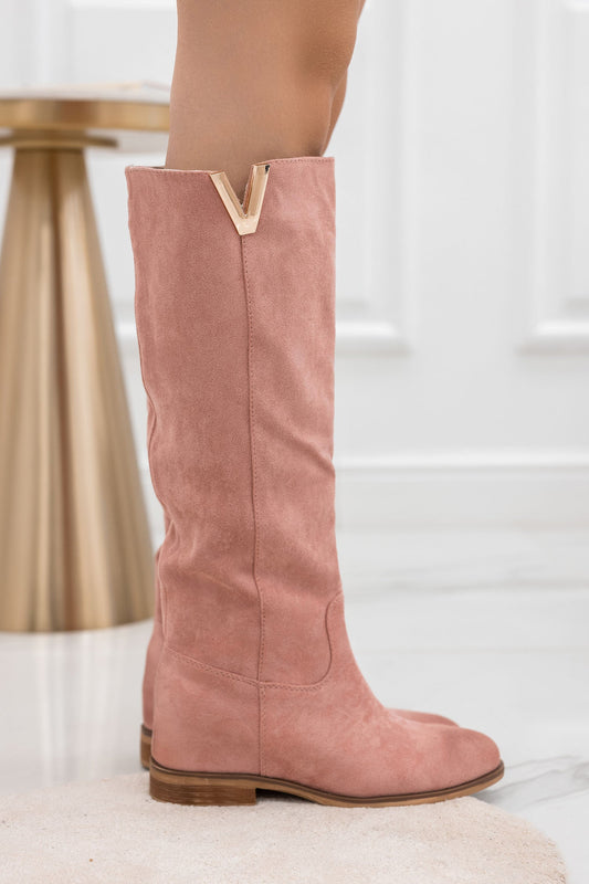RANDA - Pink suede boots with inner wedge