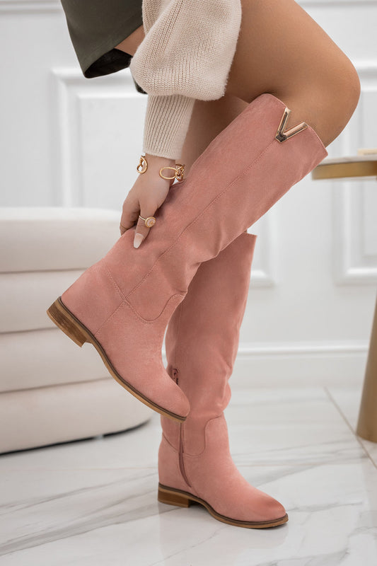 RANDA - Pink suede boots with inner wedge