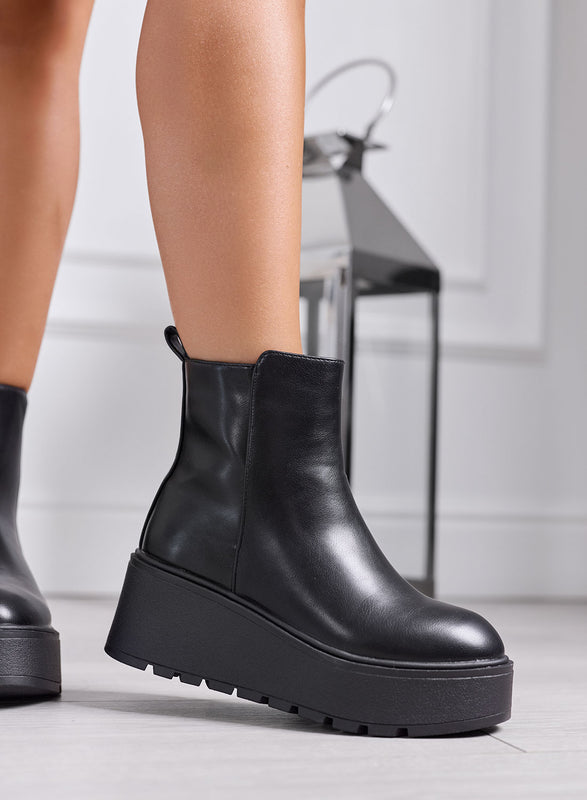 FIONA - Stivaletti Donna Neri Platform con Zeppa