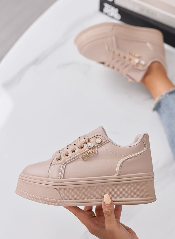 FLORA - Sneakers Platform Donna nude con Dettagli Gioiello
