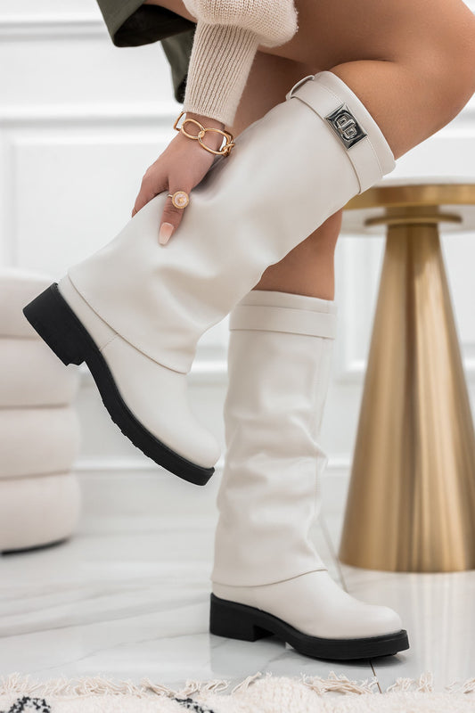AMELIA - Cream boots with flaps