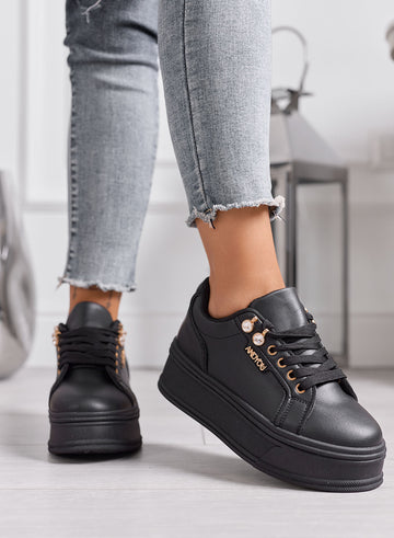 FLORA - Sneakers Platform Donna nere con Dettagli Gioiello