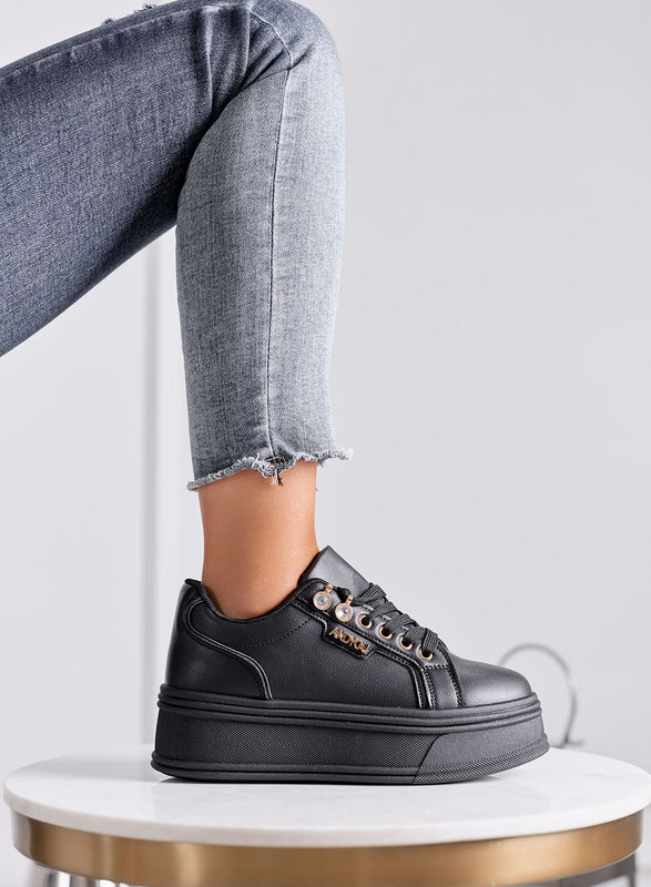 FLORA - Sneakers Platform Donna nere con Dettagli Gioiello