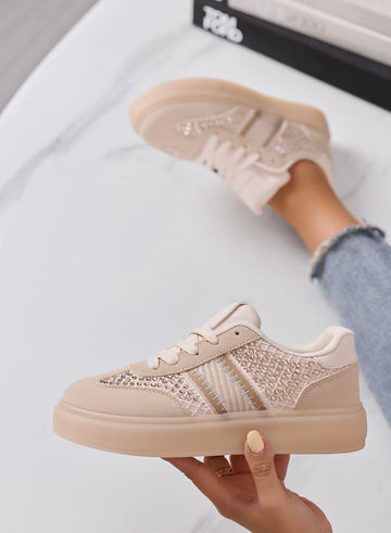 NOISE - Sneakers Donna Beige con Strass e Inserti in Rete