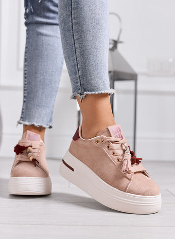 DOROTHY - Sneakers Rosa Scamosciate Platform con Dettagli Bordeaux