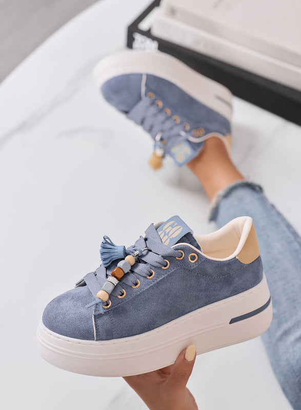 DOROTHY - Sneakers Donna Blu Scamosciate Platform con Nappine