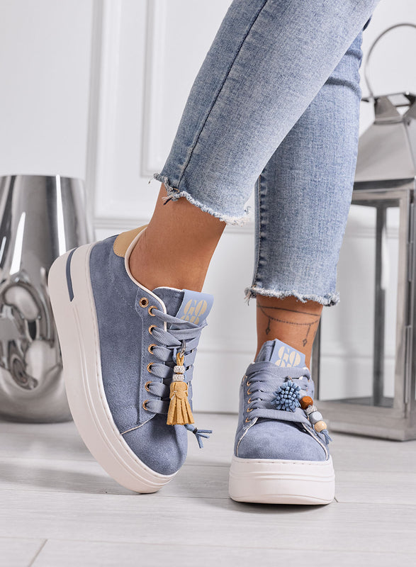 DOROTHY - Sneakers Donna Blu Scamosciate Platform con Nappine