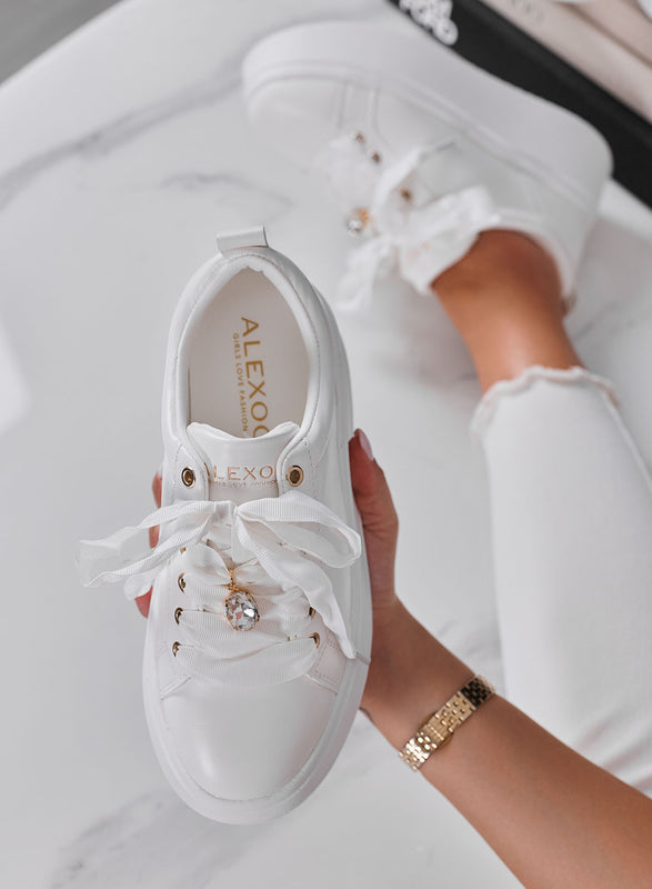 MANDY - Sneakers donna Alexoo bianche con fiocco e gioiello