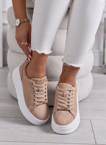 LORIS - Sneakers donna platform Alexoo beige scamosciate