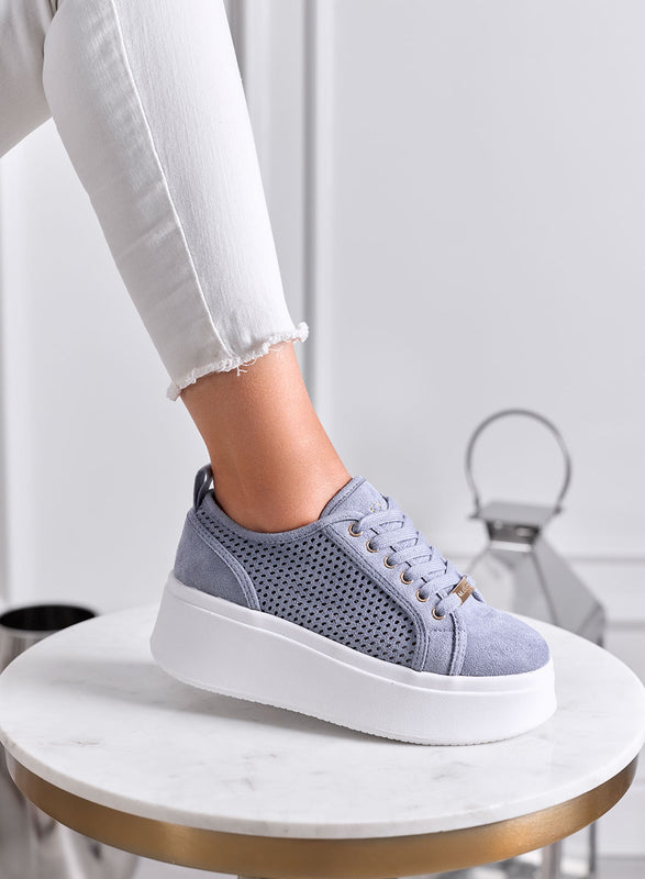 SIMONA - Sneakers Donna Alexoo Azzurre Traforate con Suola Platform