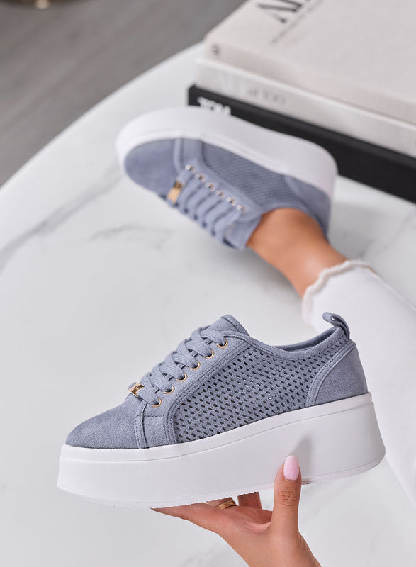 SIMONA - Sneakers Donna Alexoo Azzurre Traforate con Suola Platform