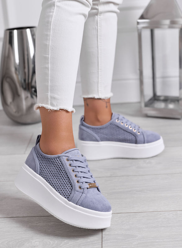 SIMONA - Sneakers Donna Alexoo Azzurre Traforate con Suola Platform