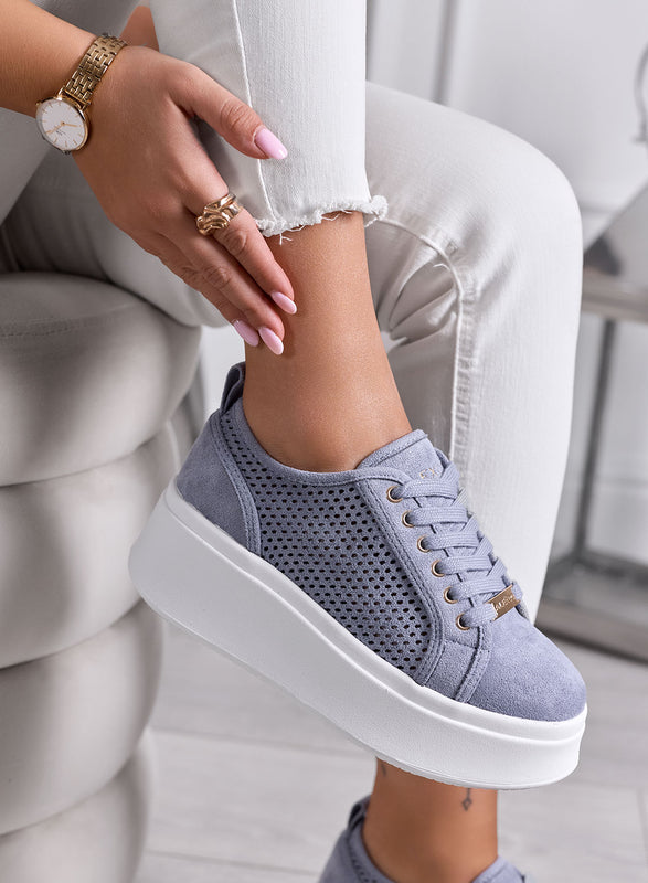 SIMONA - Sneakers Donna Alexoo Azzurre Traforate con Suola Platform