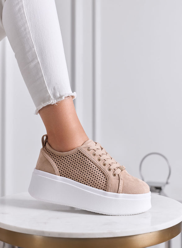 SIMONA - Sneakers Donna Alexoo Beige Traforate con Suola Platform
