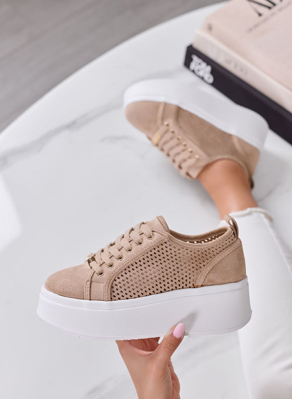 SIMONA - Sneakers Donna Alexoo Beige Traforate con Suola Platform