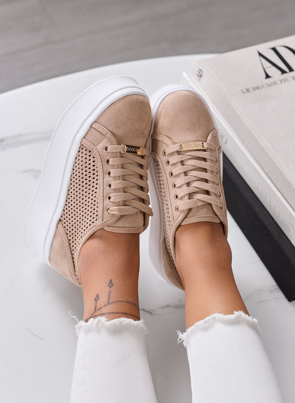 SIMONA - Sneakers Donna Alexoo Beige Traforate con Suola Platform