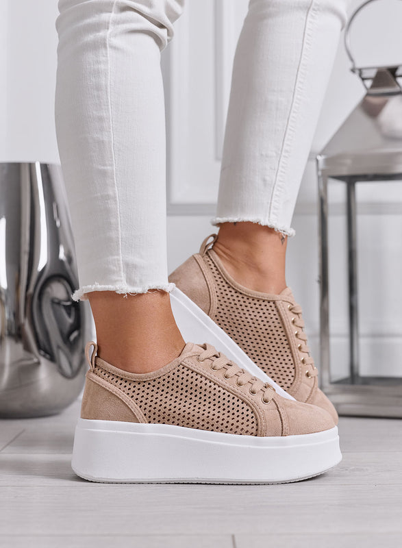 SIMONA - Sneakers Donna Alexoo Beige Traforate con Suola Platform