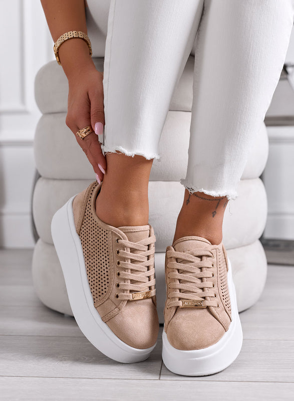 SIMONA - Sneakers Donna Alexoo Beige Traforate con Suola Platform