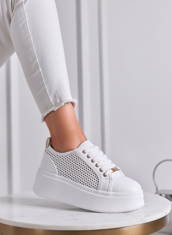 SIMONA - Sneakers Donna Alexoo Bianche Traforate con Suola Platform