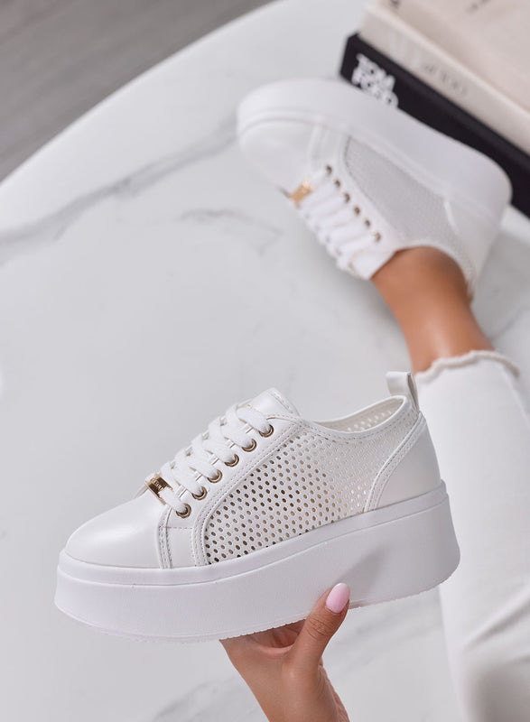 SIMONA - Sneakers Donna Alexoo Bianche Traforate con Suola Platform