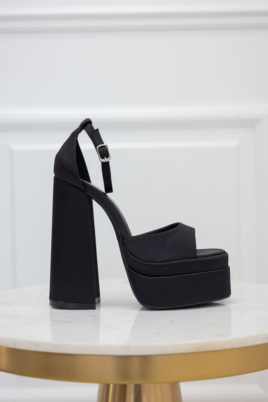 NOISE - Black satin sandals with high heels