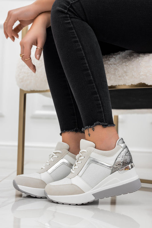 POLO - White sneakers with wedge and python details