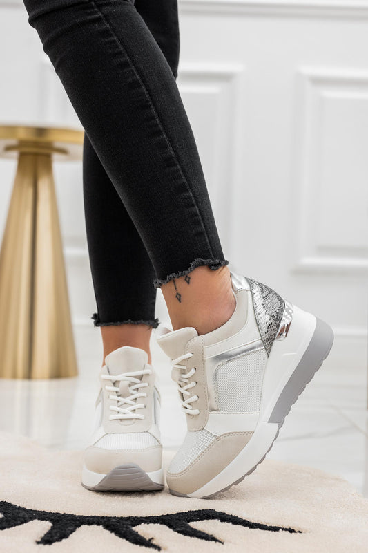 POLO - White sneakers with wedge and python details