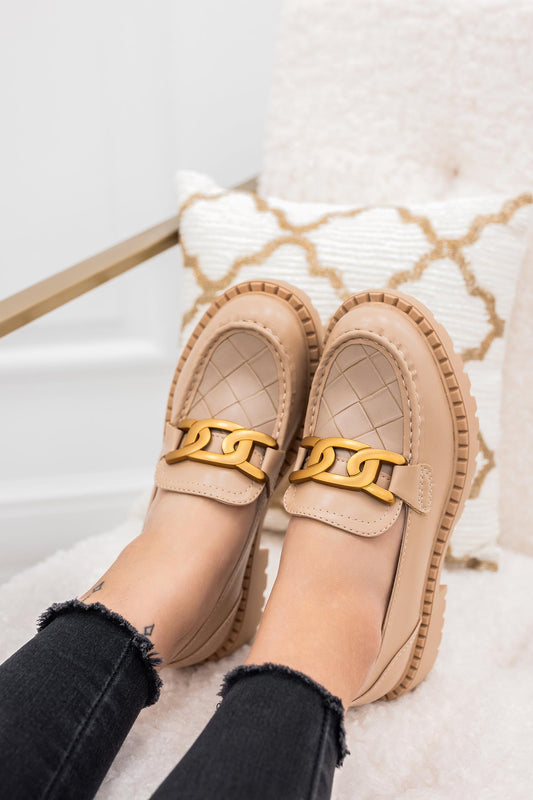 MIRROW - Beige loafers with golden chain