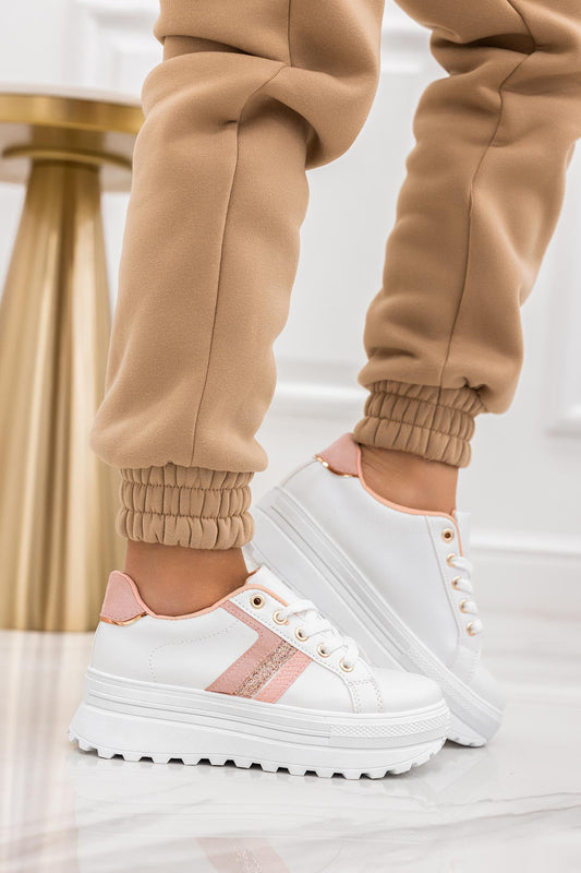 ROSY - White sneakers with pink details and glitter