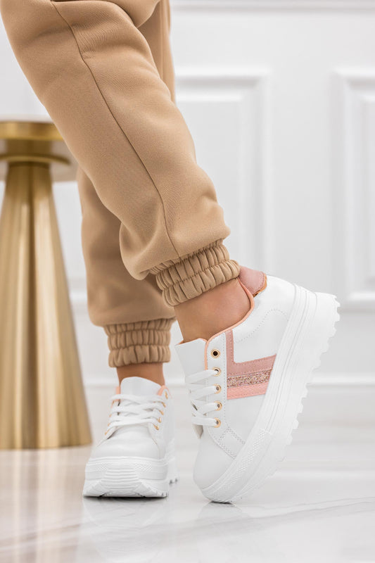 ROSY - White sneakers with pink details and glitter