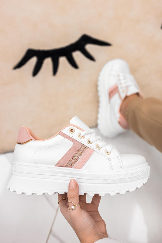 ROSY - White sneakers with pink details and glitter
