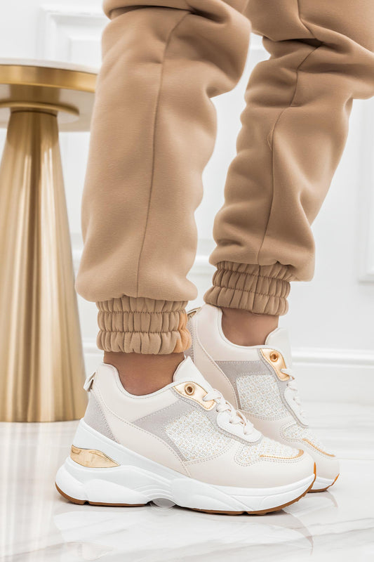 ISABELLA - Beige sneakers with chunky sole and fabric details