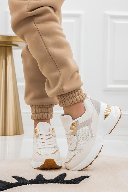 ISABELLA - Beige sneakers with chunky sole and fabric details