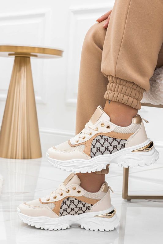 BERRY - Beige sneakers with fabric details