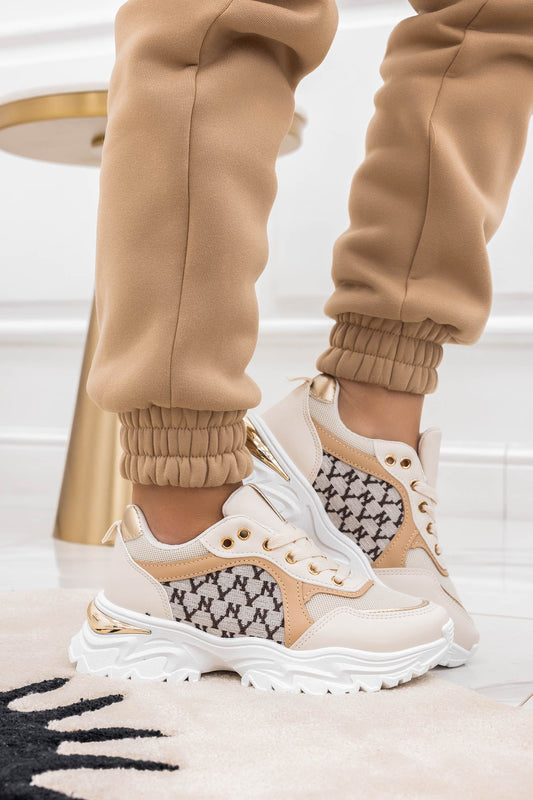 BERRY - Beige sneakers with fabric details