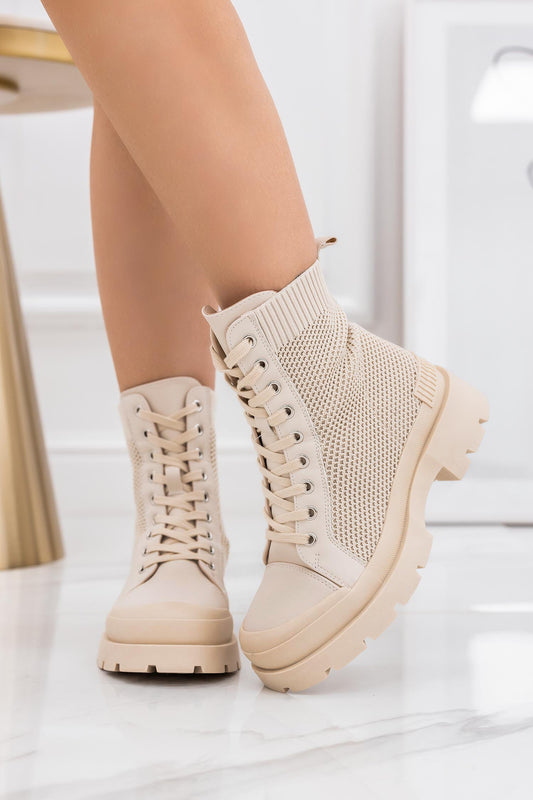 MARZIA - Beige perforated ankle boots