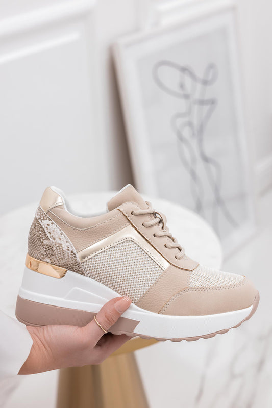 POLO - Beige sneakers with wedge and python details