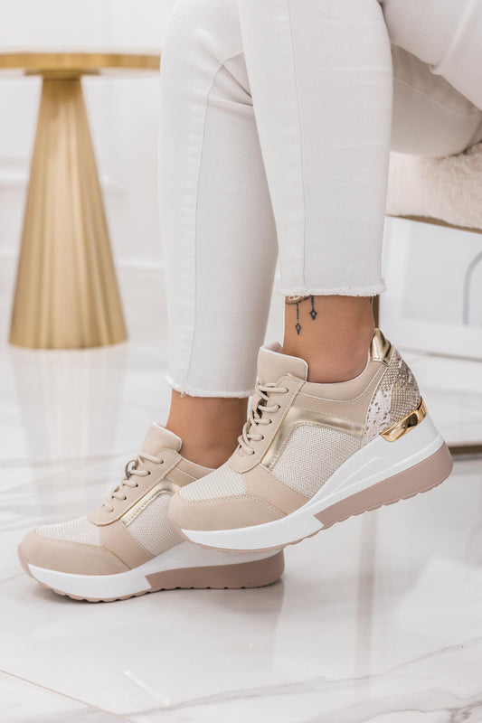 POLO - Beige sneakers with wedge and python details