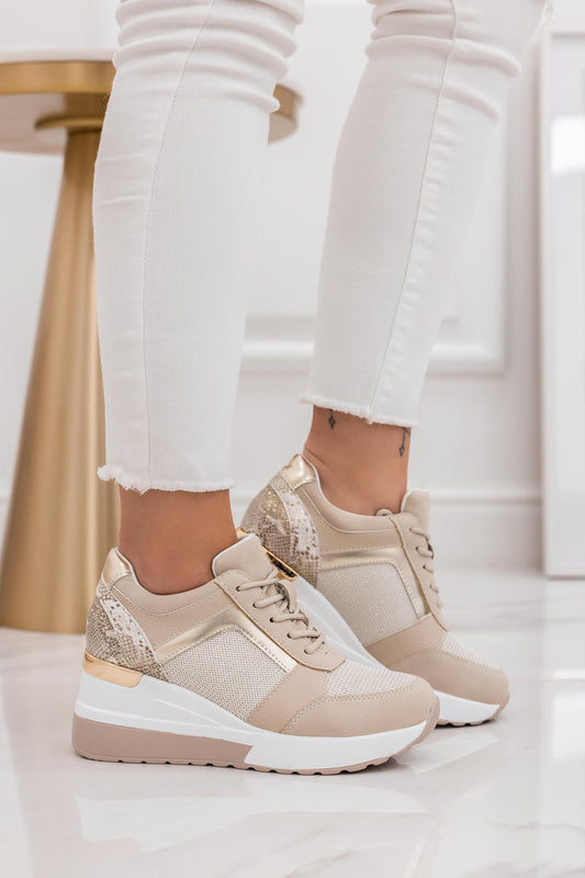 POLO - Beige sneakers with wedge and python details