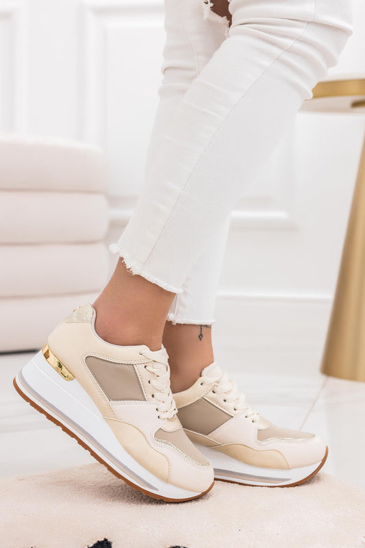 SENDY - Sneakers with contrasting beige panels and glitter