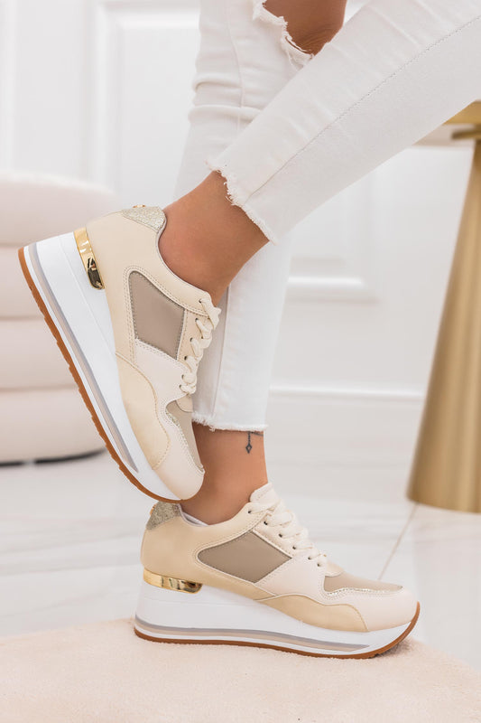 SENDY - Sneakers with contrasting beige panels and glitter