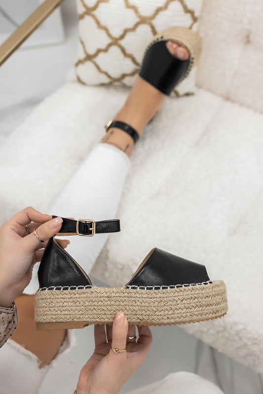 GARY - Black espadrilles sandals with wedge and strap