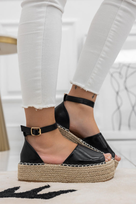 GARY - Black espadrilles sandals with wedge and strap