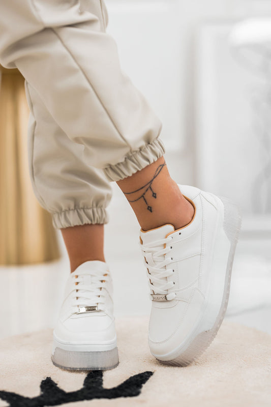 BETHANY - Alexoo white sneakers with transparent details and glitter