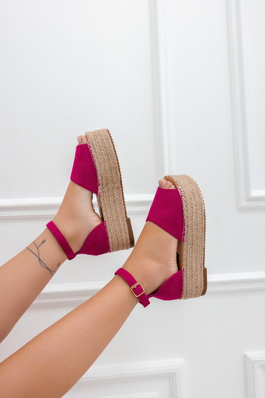 LICIA - Alexoo fuchsia suede espadrilles with wedge and strap