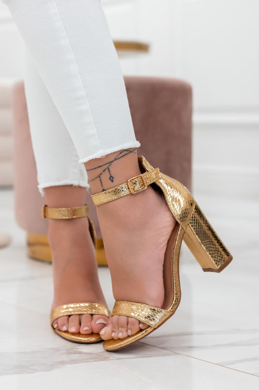 TABITHA - Alexoo golden sandals with strap and block heel