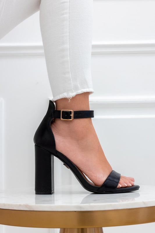 TABITHA - Alexoo black faux leather sandals with strap and block heel