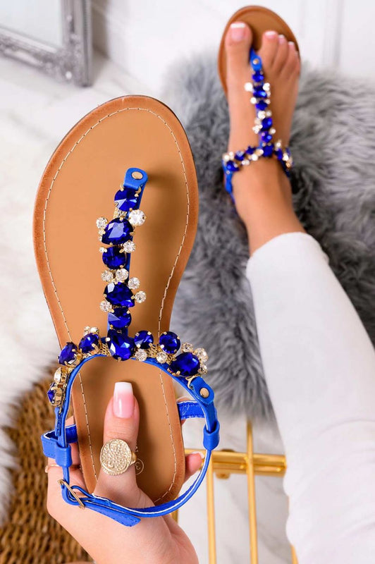NATALIA - Blue thong sandals with rhinestones