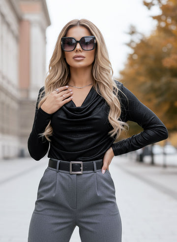 Top noir métallisé à encolure souple