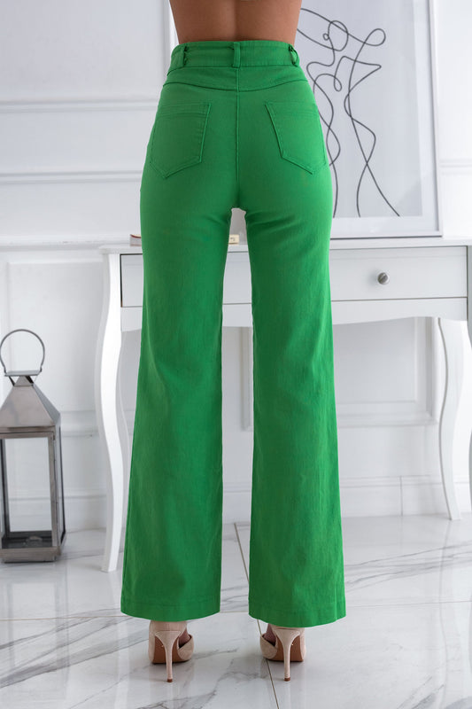 Green cotton flared trousers